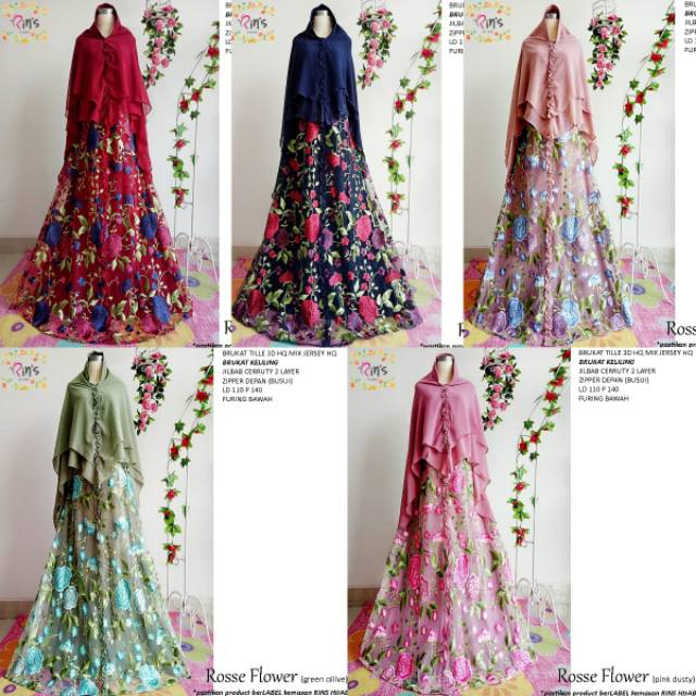 GAMIS MAXY ROSE FLOWERS ORI BY RINS HIJAB SYAR'I PREMIUM HQ