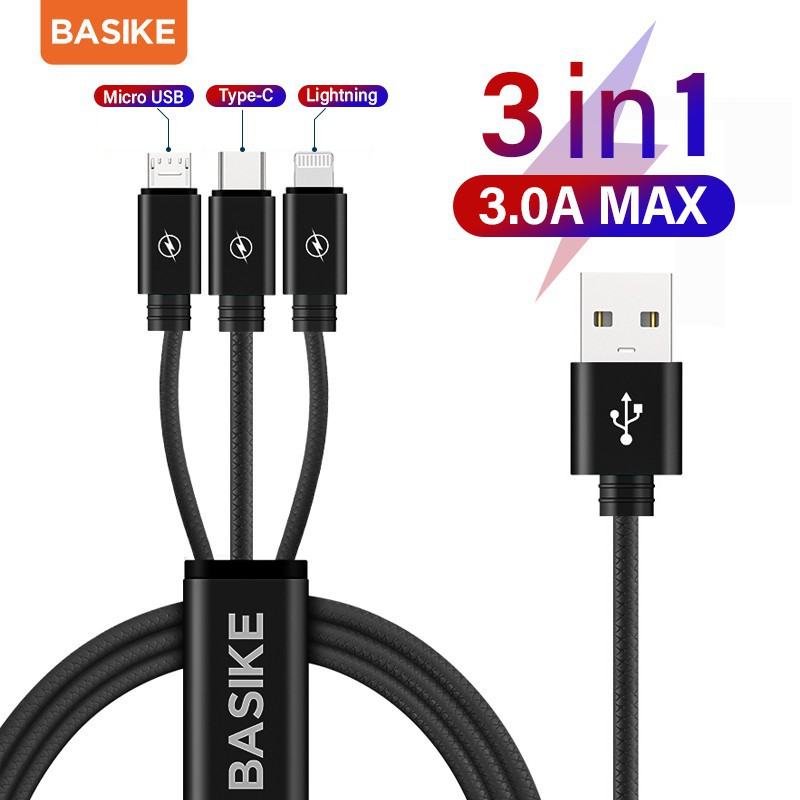 Kabel Data Type C Micro USB Lightning Cable Charger 3 in 1 3A Fast Charging iphone xiaomi samsung