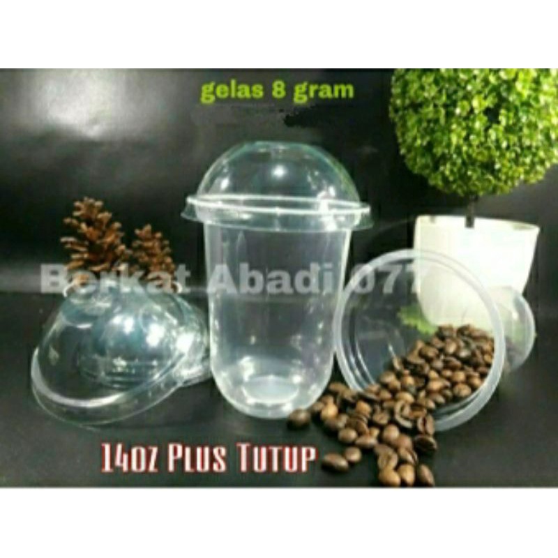 Gelas Cup plastik Pp14oz+TUTUP CEMBUNG ( 7 gram tutup 2gram)