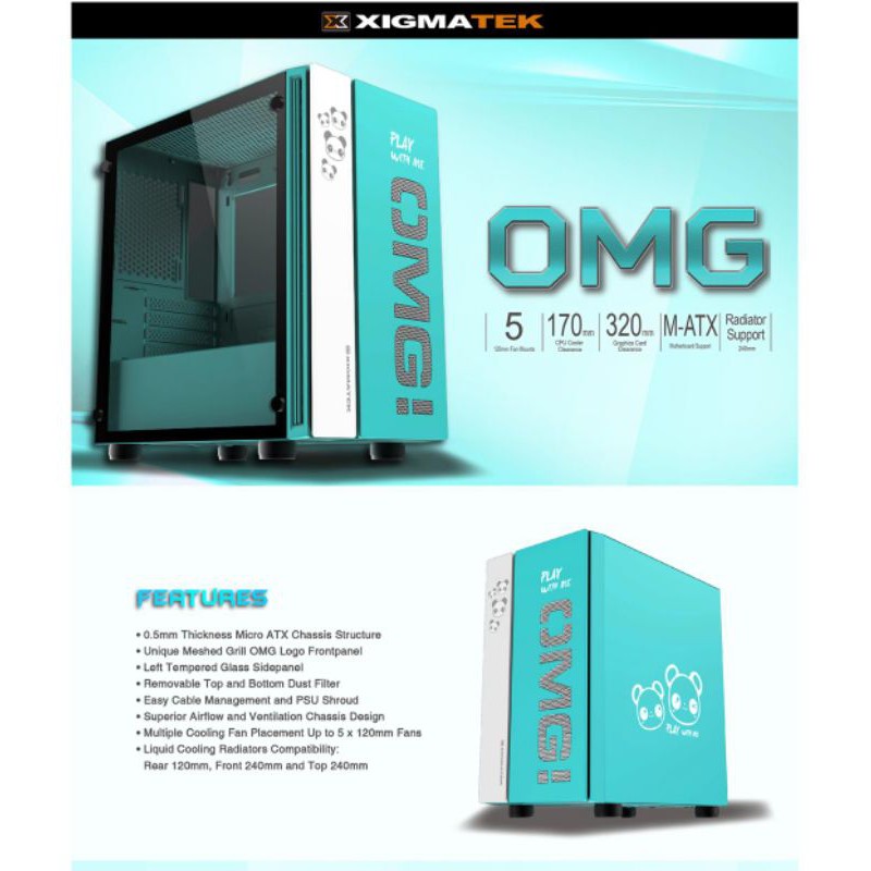 Case PC Gaming Xigmatek OMG Aqua Green Tempered Glass MATX