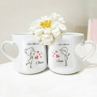 MUG COUPLE HATI // bisa custom desain // kado nikah // kado anniv