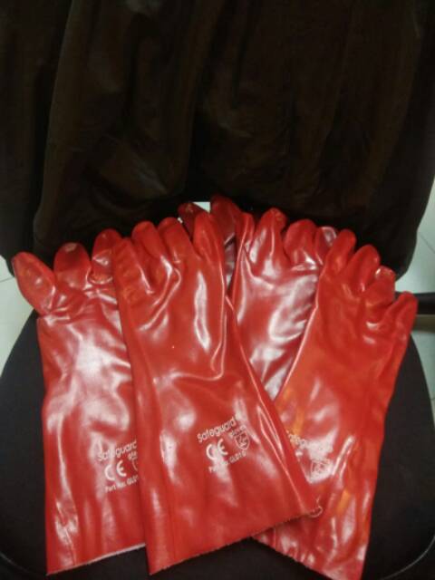 Sarung Tangan PVC 16 Inc Merah Tahan Panas Kimia Safety Gloves safeguard