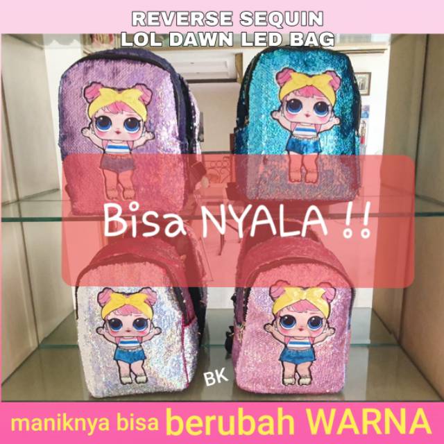 32001/2 UNICORN SEQUIN BAG / RANSEL SEKOLAH ANAK / TAS UNICORN BLING IMPORT KOREA MURAH GOLD SILVER