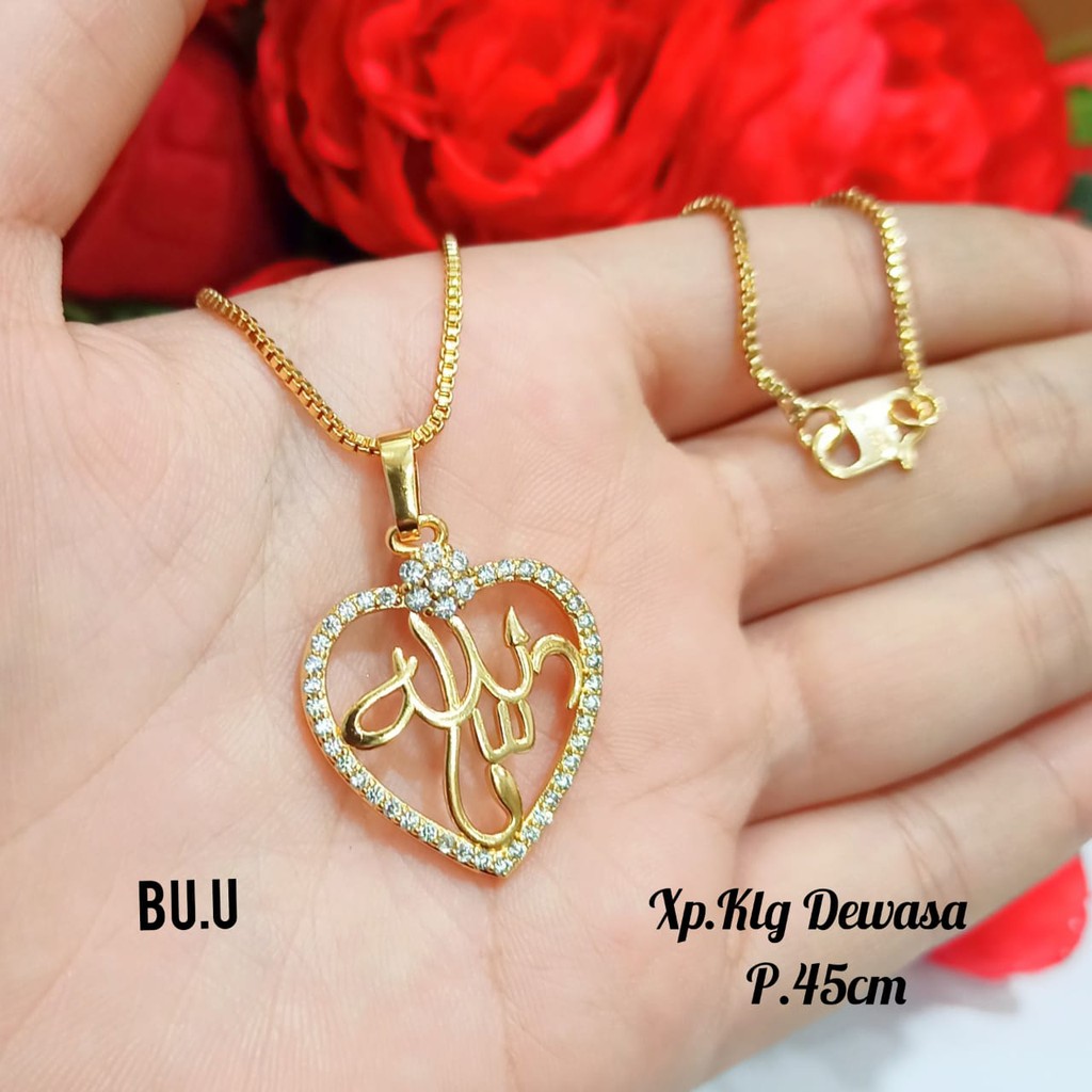 Kalung Dewasa TITANIUM motif Love besar berlafad Allah SWT Gold&amp;Silver,tidak karat COD