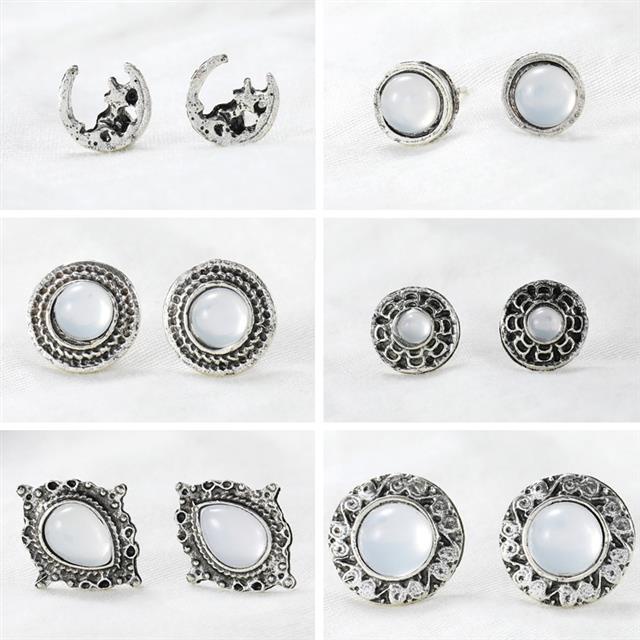 Eropa dan Amerika 6-pasangan mata kucing anting-anting set Wanita vintage anting-anting Korea gaya c