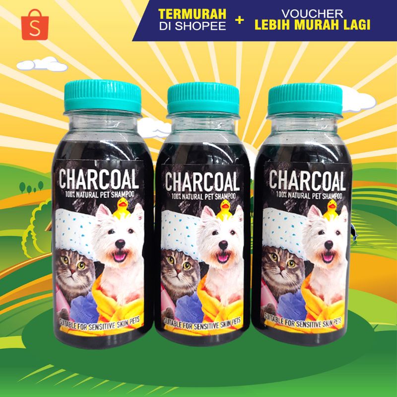 CHARCOAL 100 - Shampoo Arang Kucing Anjing Shampoo Kucing Kulit Sensitif Shampoo Obat Jamur Kutu Scabies Memperhalus Bulu Memperlebat