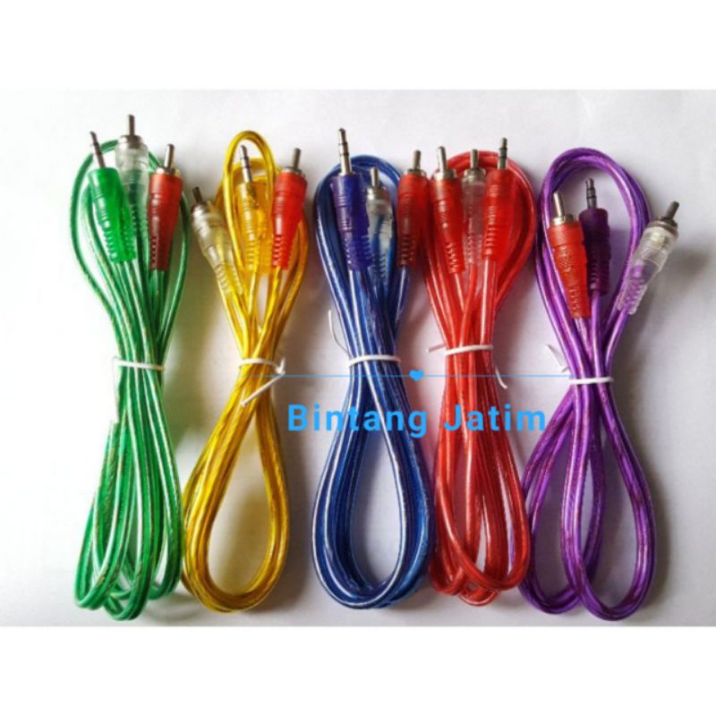 Kabel 2 RCA To Jack Mini Stereo Transparan Kabel Aux 2 in 1 Audio 1.5Meter Kabel Audio Hp Ke Speaker