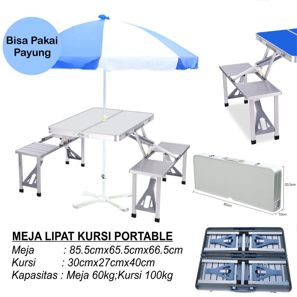 Meja Kursi Lipat Portabel Cocok Untuk Piknik Cafe Lipat Portable Meja Lipat Koper Serbaguna Meja Lipat Praktis Outdoor Meja Payung Meja Taman Meja Jualan  Meja koper serbaguna