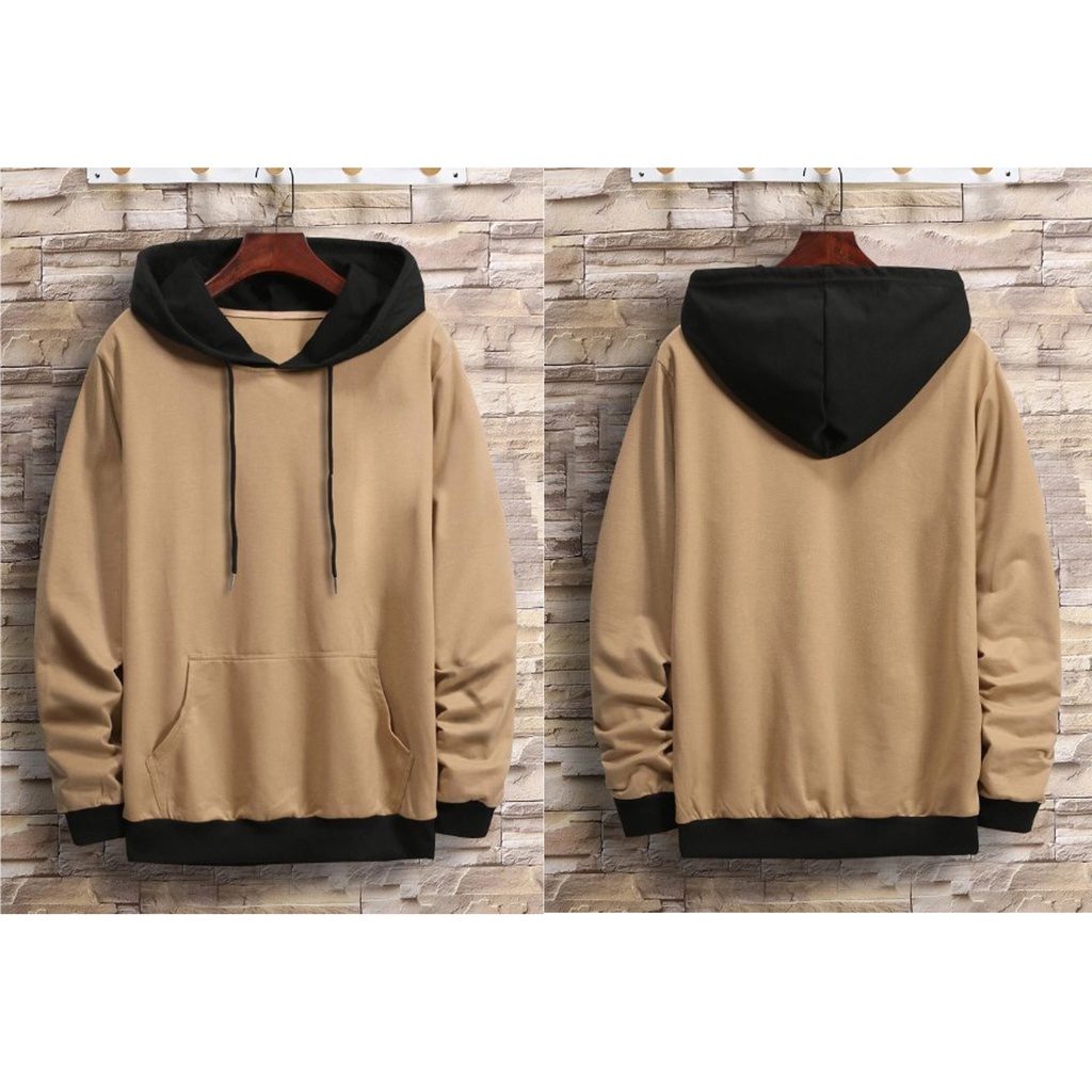 Hoodie Polos Casual kekinian warna mocca kombinasi hitam jaket untuk pria/wanita/unisex cocok untuk 