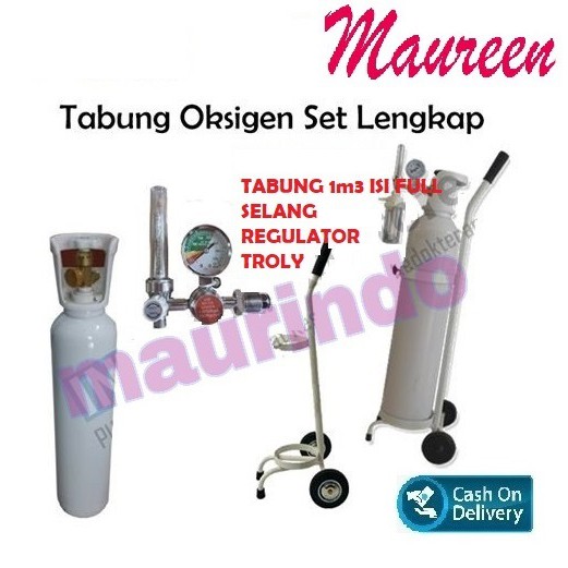 [COD] Tabung Oksigen 1M3 Komplit Troly Dan Regulator Set Lengkap