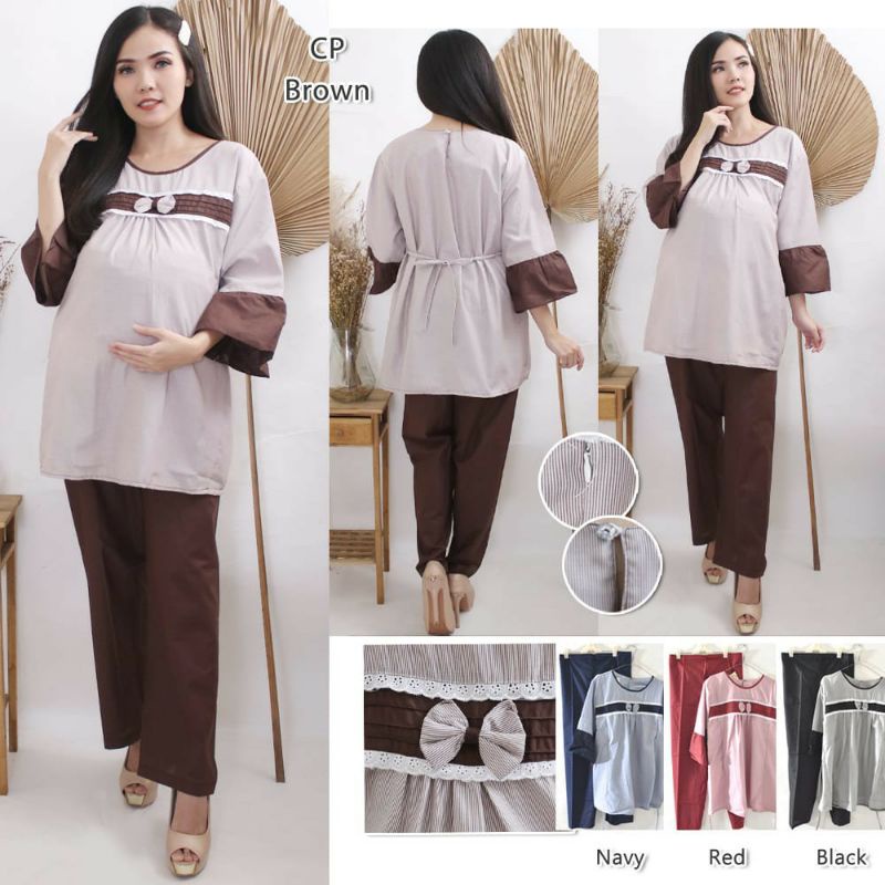 IoriShop/stelan baju hamil/dress hamil/baju hamil/pakaian wanita[COD]/ST17-CP BROWN