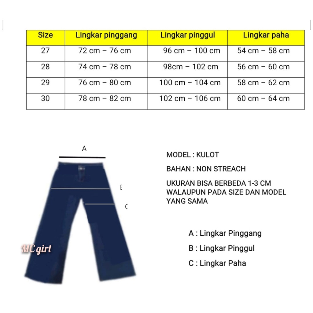 MC girl - Celana Jeans Premium Kulot Panjang Garis Tali Pinggang / Kulot Tulang Jeans Free Gesper