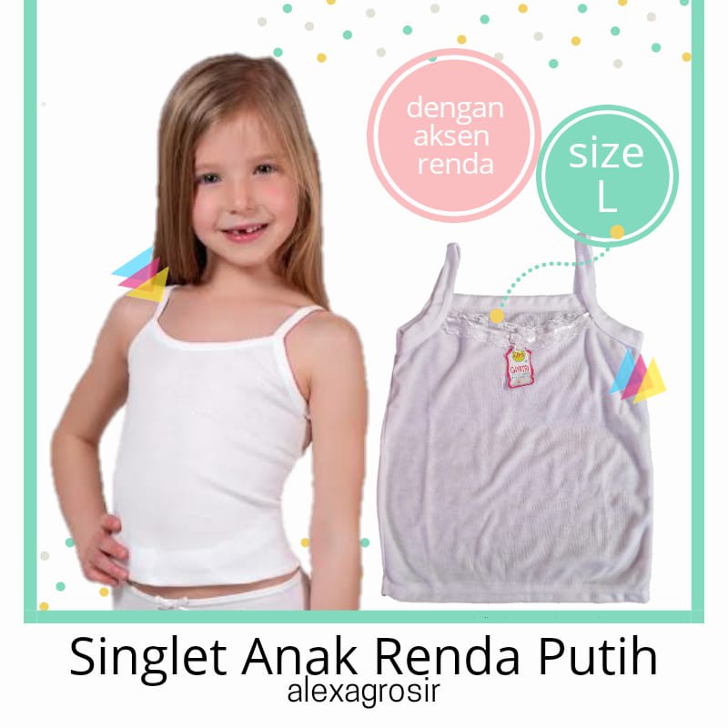 Kaos Dalam Anak Perempuan 4-7 Tahun Size M L XL 3L Putih Angela RENDA