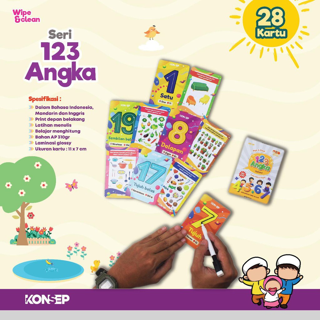 [FREE SPIDOL] Konsep Flashcard Wipe and Clean 123 Angka / Flash Card / Mainan Edukasi Kartu Pintar