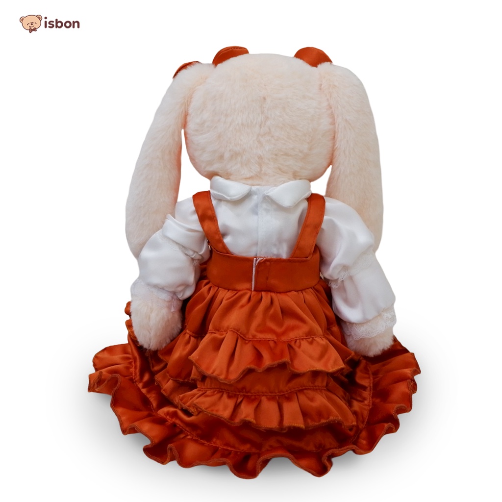 ISTANA BONEKA Boneka Kelinci Rabbit Echo  Warna Peach With Baju Party Orange Lucu Menggemaskan  By ISTANA BONEKA