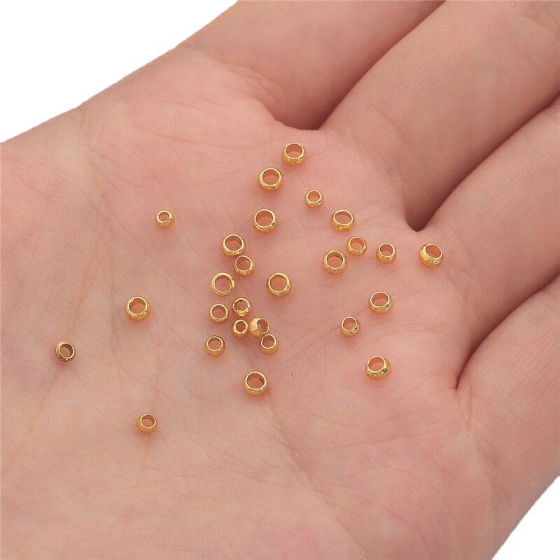 18K Gold Plated 100Pcs 2.5mm 3mm Copper Ball Crimp End Stopper Spacer Beads for DIY Necklace Bracelet Jewelry Findings Making