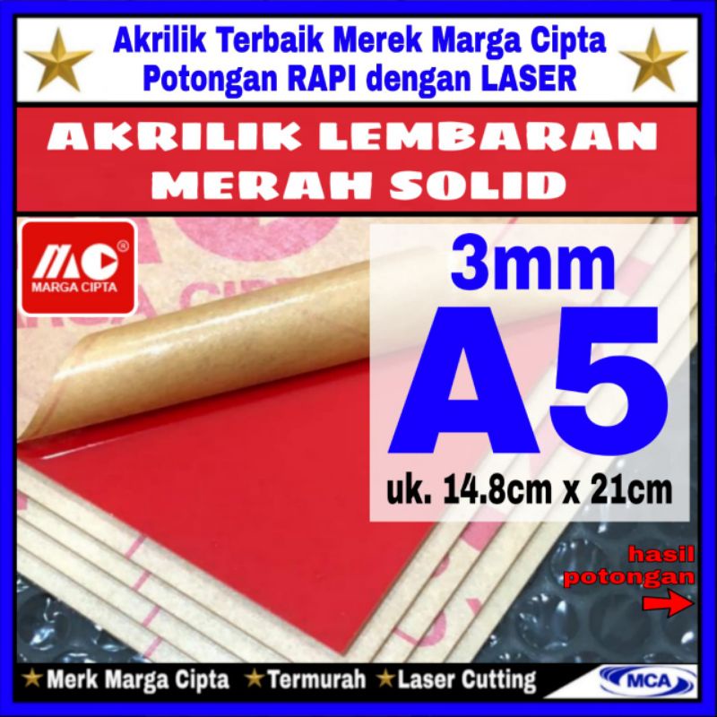 AKRILIK lembaran MERAH SOLID 3mm A5 / Marga cipta / Acrylic