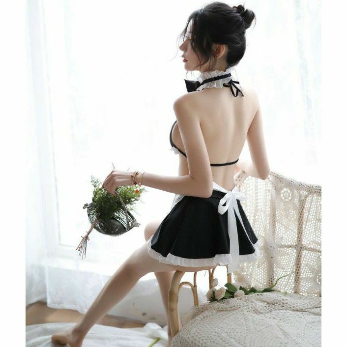 Maid Costume Bikini Lingerie Seragam Pelayan Set Apron Cosplay