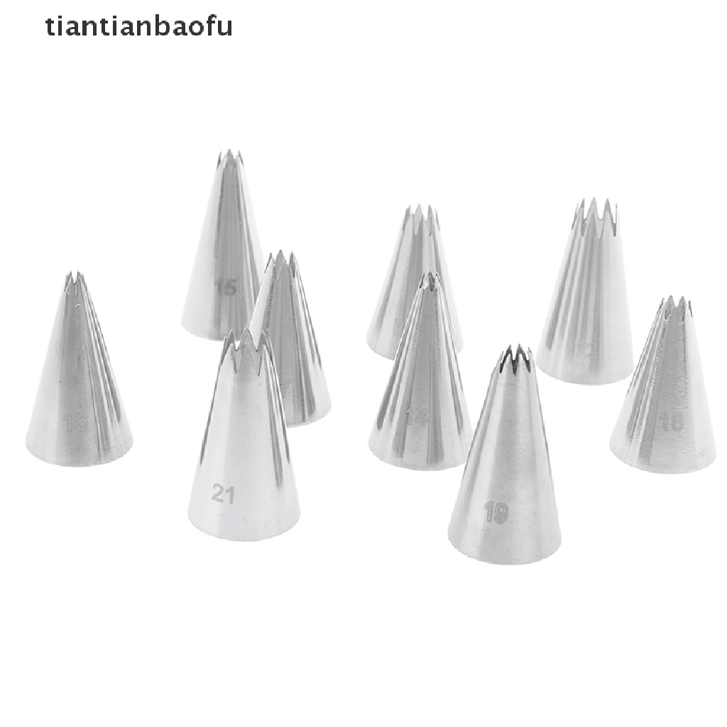 [tiantianbaofu] 9pcs Open Star Cream Piping Nozzles Cake Decorating Set Metal Pastry Bag Tips Boutique