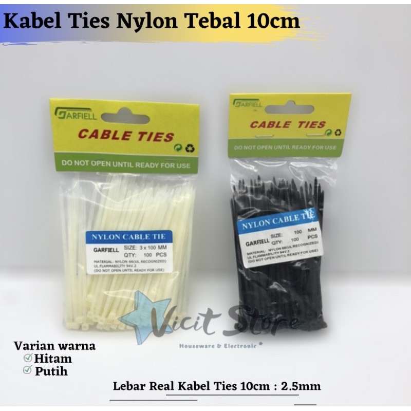 Kabel Ties 10cm x 2.5mm Nylon Tebal Garfiell