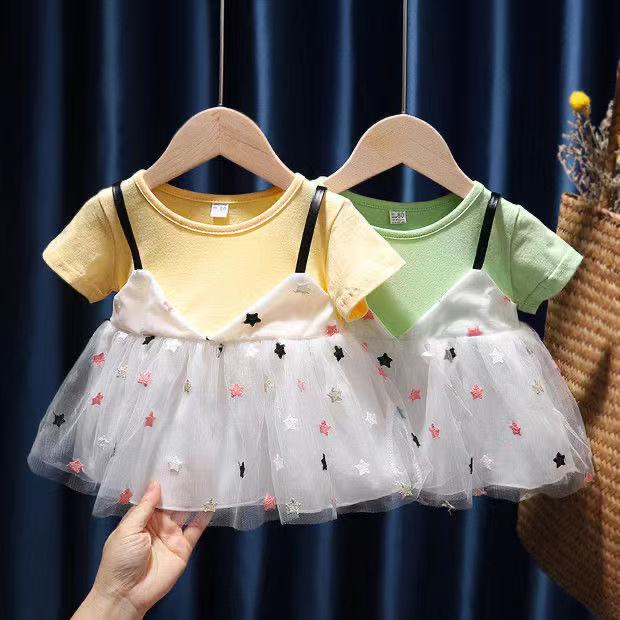 (0-6Tahun) QZ-45 Dress anak perempuan/Gaun jala bintang Fashion Anak Impor（5）