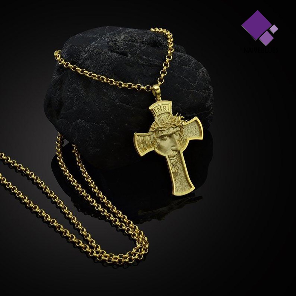 Kalung Liontin Salib Yesus Ukiran Untuk Pria
