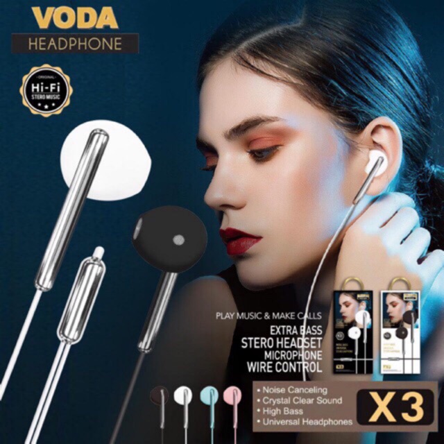 Hf Earphone Vode X3  Musik Bass Universal  Headset ExtraBass Voda