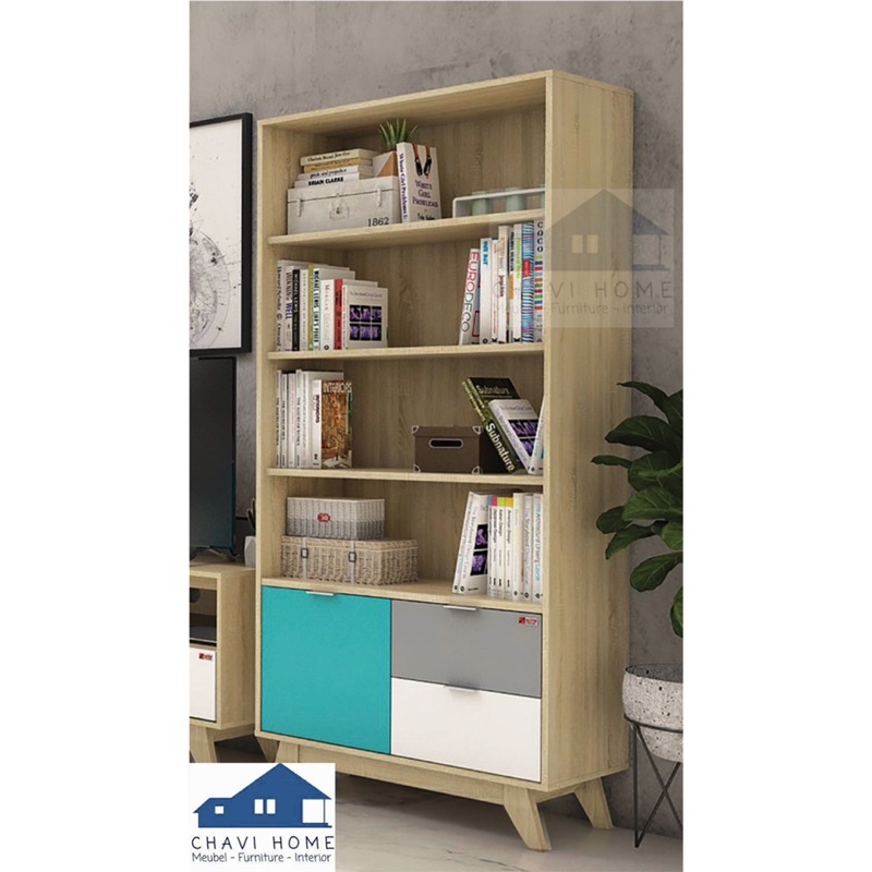 rak buku lemari buku lemari hias ukuran 80cm dengan kaki minimalis