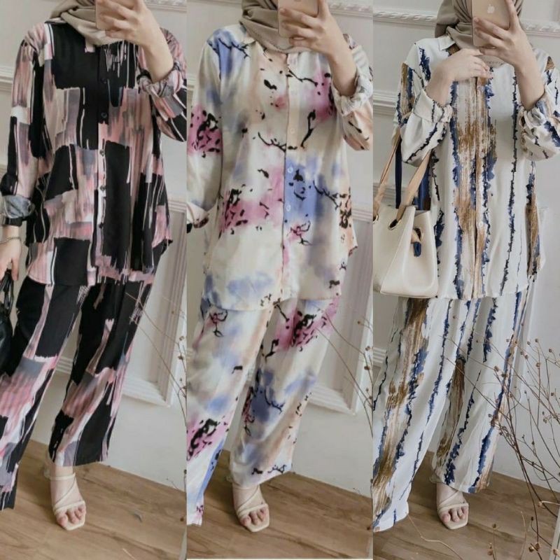 PIYAMA WANITA/STELAN RAYON ONE SET/PIYAMA TIE DYE