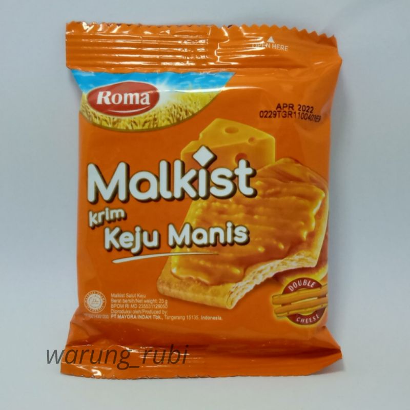 Malkist Roma Krim Keju Manis Salut Keju 23 gram, Harga 1pcs. Biskuit Jajanan jadul Chiki Cemilan Sna