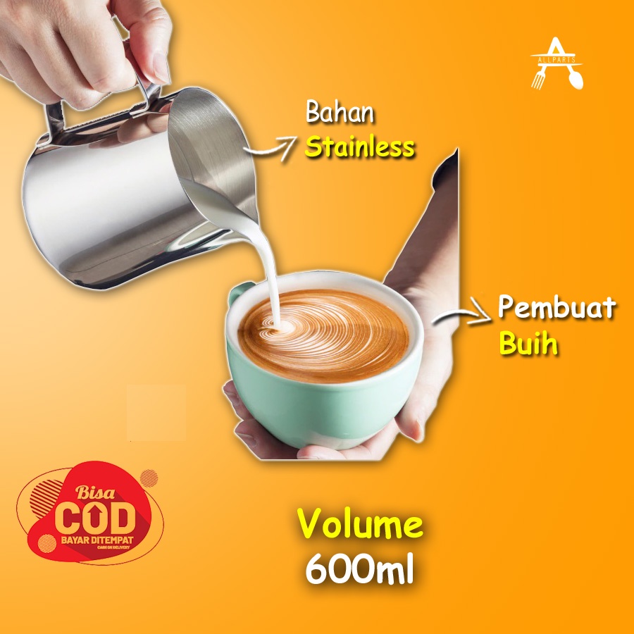 Milk Jug Cangkir Latte Art Lancip Gelas Ukur Stainless 600ML Alat Barista Perlengkapan Kopi Espresso