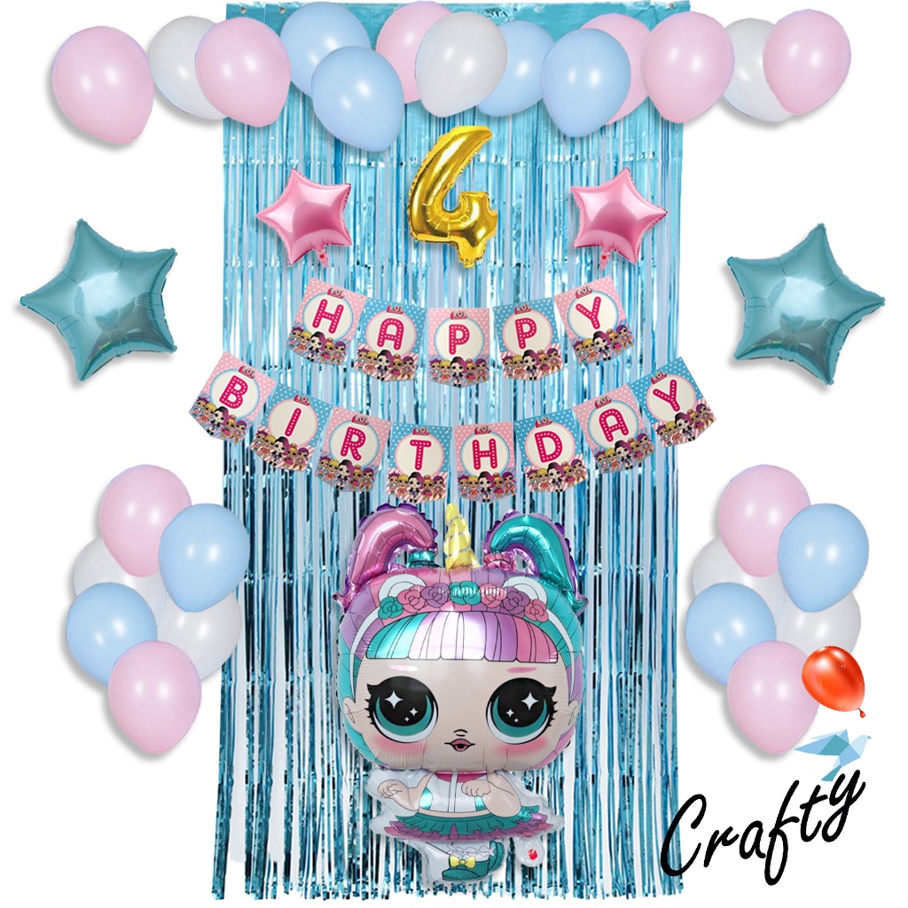 [PAKET] BIRTHDAY Set BANNER BLUE PINK LOL CURTAIN Dekorasi Pesta Ulang Tahun Anak