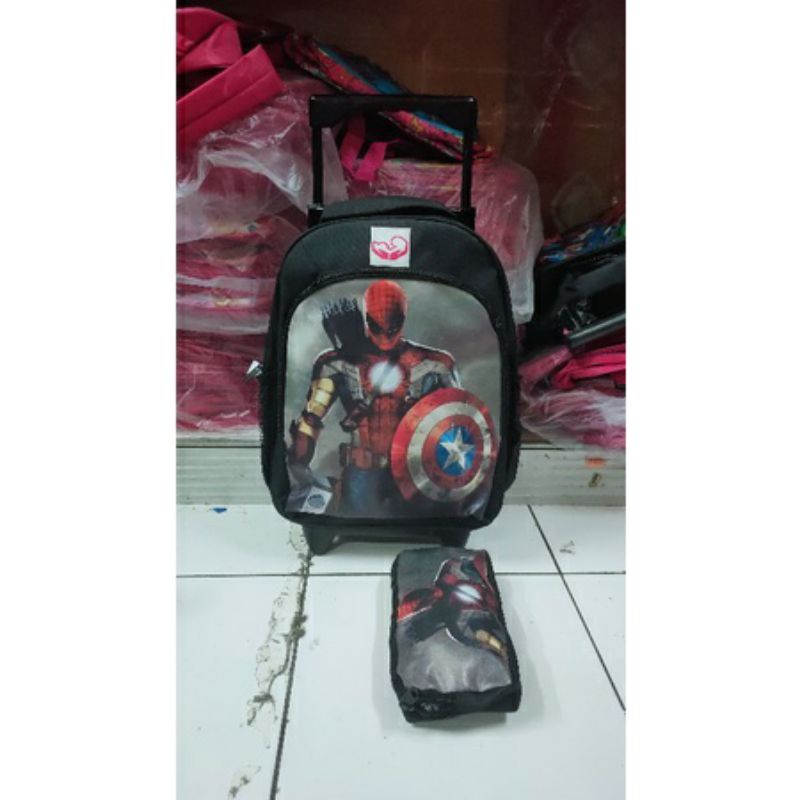 Bonus Tempat pensil Ransel Troly anak Tas Roda anak Avengers Tas anak laki-laki