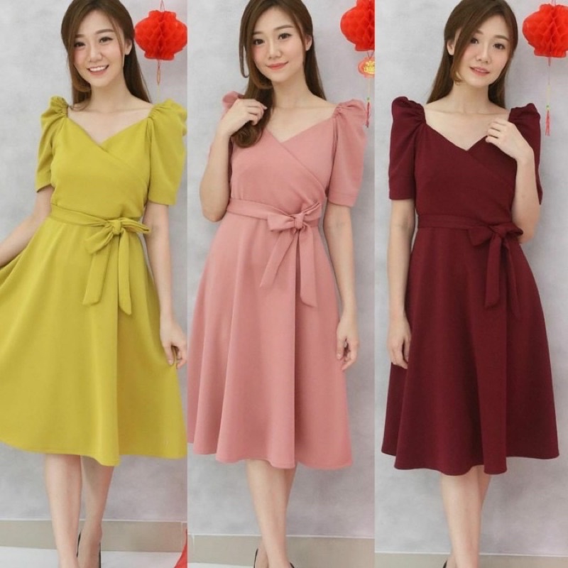 MLT8118 dress zora Scuba / dress merah imlek /pink / kuning gold