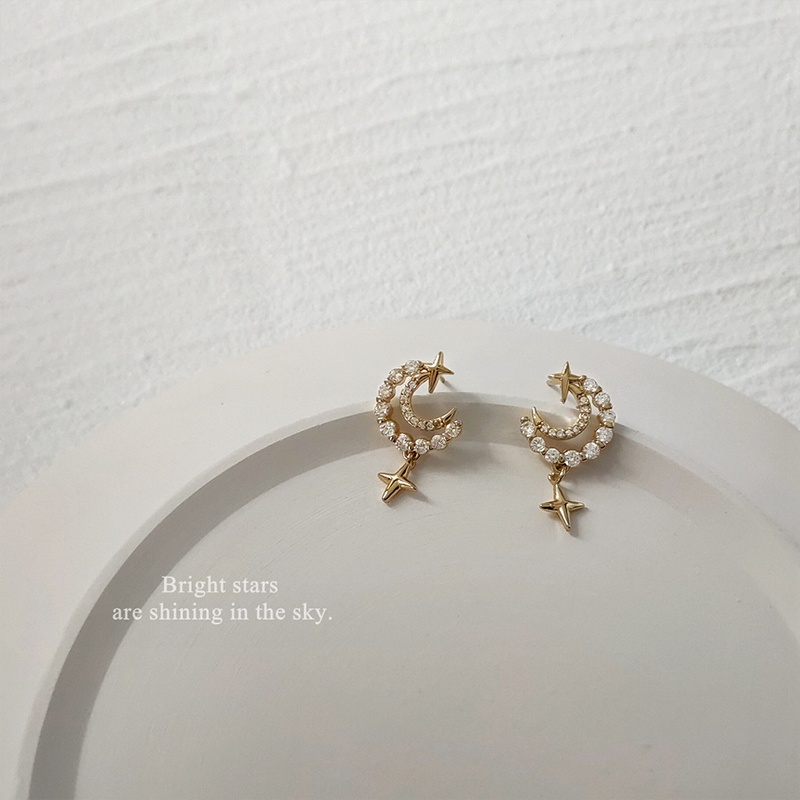 2 Pcs Korea Gaya Berlian Bintang Dan Bulan Anting-Anting Pejantan Wanita Fashion Aksesoris Hadiah ANTOP