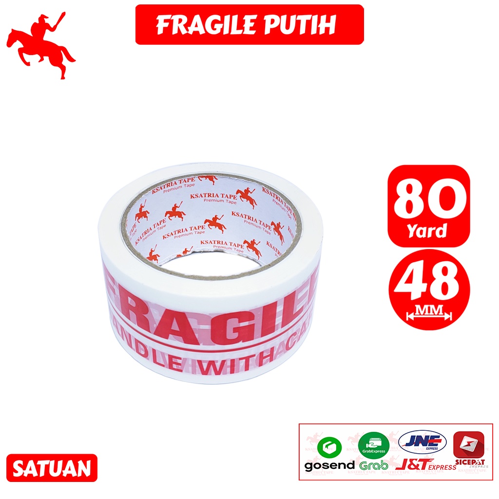 

Lakban OPP Tape / Lakban Fragile Putih KSATRIA Tape 80 Yard