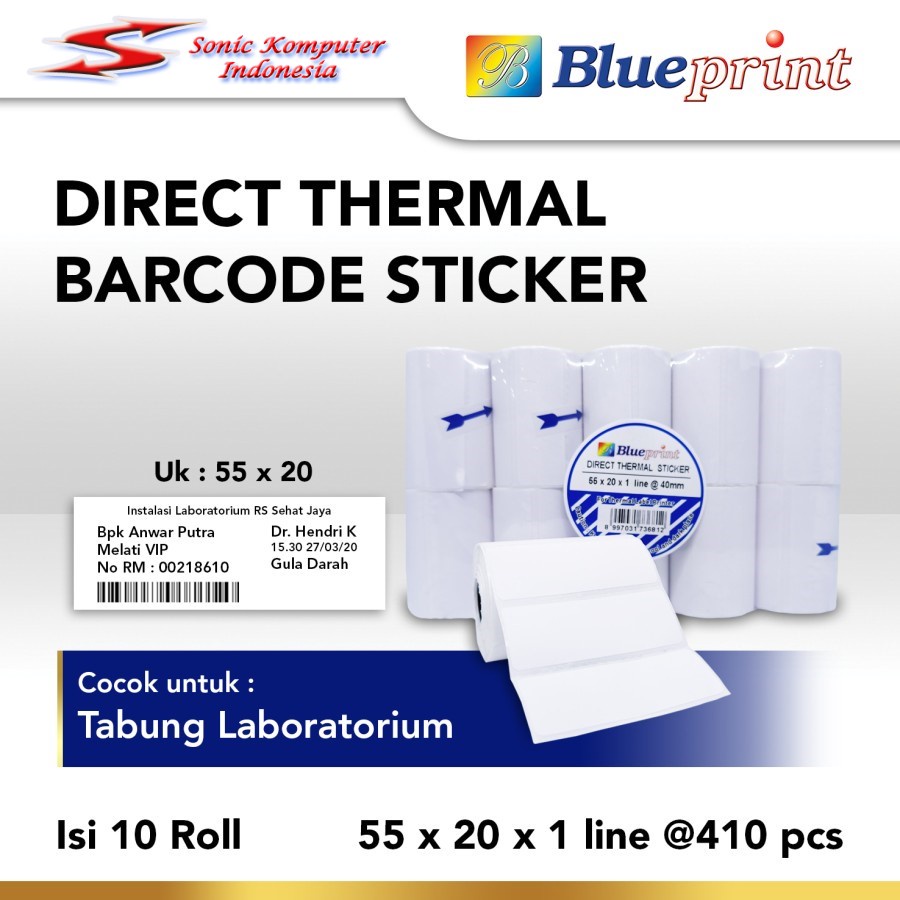 Direct Thermal Sticker / Label Stiker BLUEPRINT 55x20x1 Line @ 40mm Isi 410