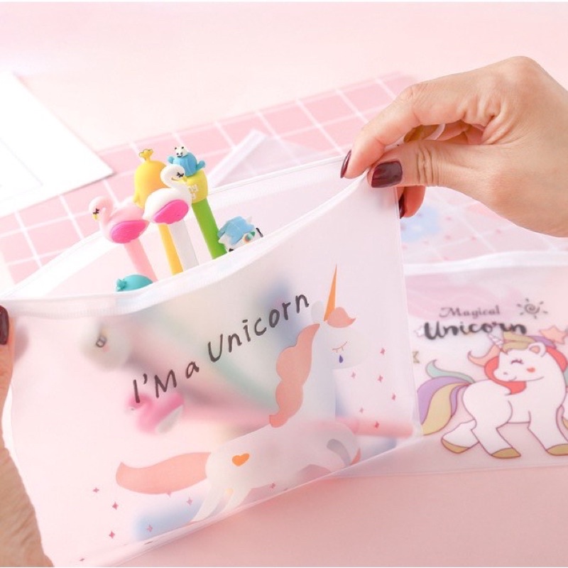 Tempat Pensil Transparan Unicorn &amp; Pink Panther / Map File Unicorn / Zipper Bag