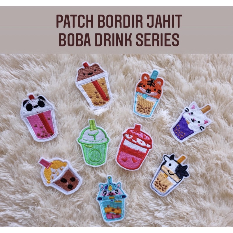 PATCH BORDIR JAHIT BOBA DRINK SERIES / COW CAT UNICORN TIGER BEAR PANDA