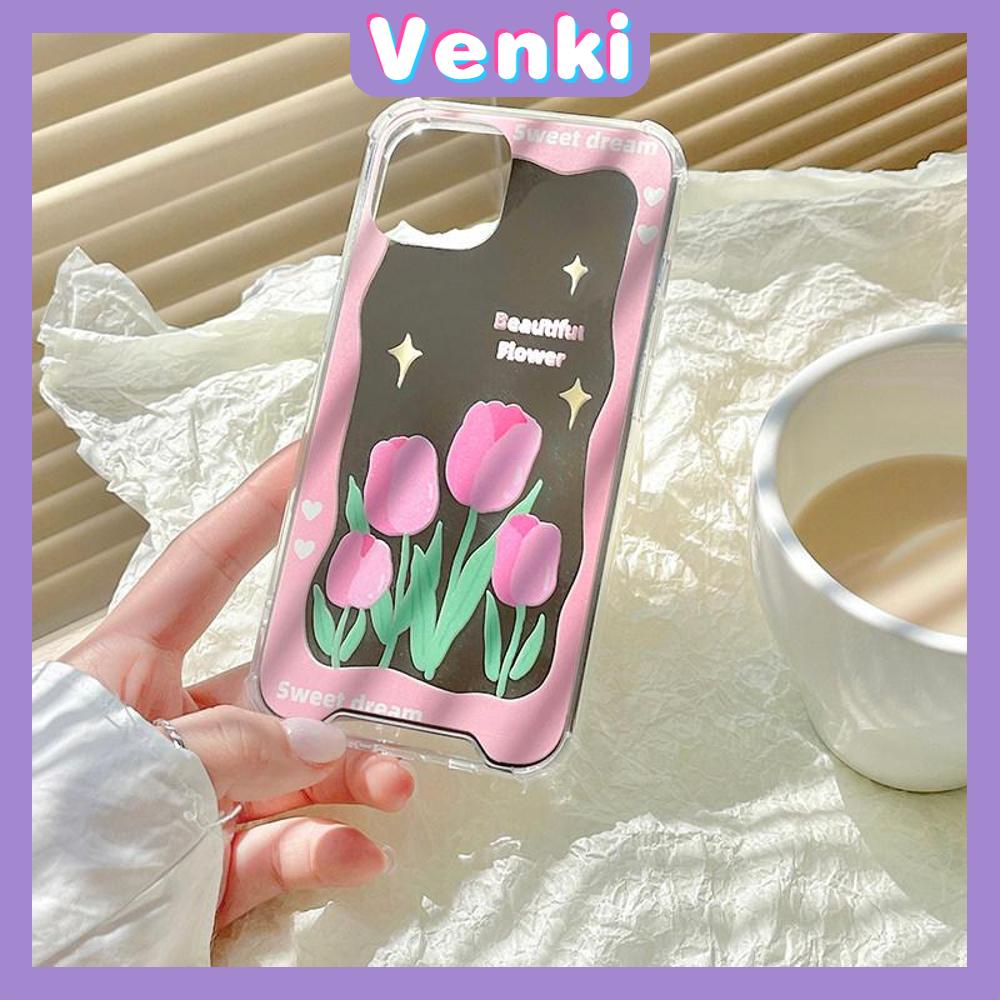 iPhone Case Acrylic Luxury Makeup Mirror Airbag Shockproof Protection Camera Pink Flowers Cute Compatible For iPhone 11 iPhone 13 Pro Max iPhone 12 Pro Max iPhone 7 Plus iPhone xr