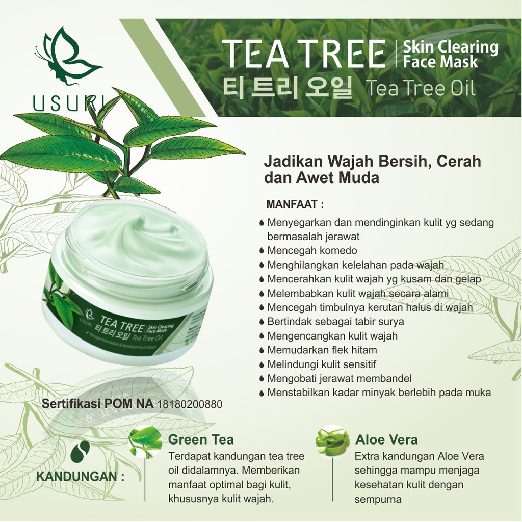 Usuri Tea Tree Oil Face Masker Wajah Masker Jerawat 100 Ml Indonesia