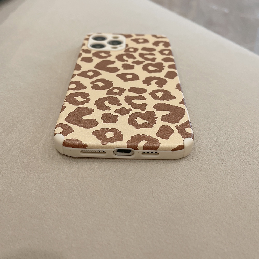 IPHONE Case Cover Handphone Lembut Serat Kulit Motif Leopard Untuk Iphone14 13 12 Mini11 Pro Max X XS XR 87 PLUS