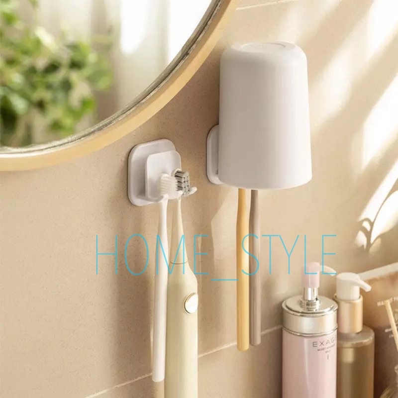 HOLDER GANTUNGAN TEMPAT SIKAT GIGI DAN GELAS KUMUR 2in1 / TOOTHBRUSH HOOK HOLDER JRW0128