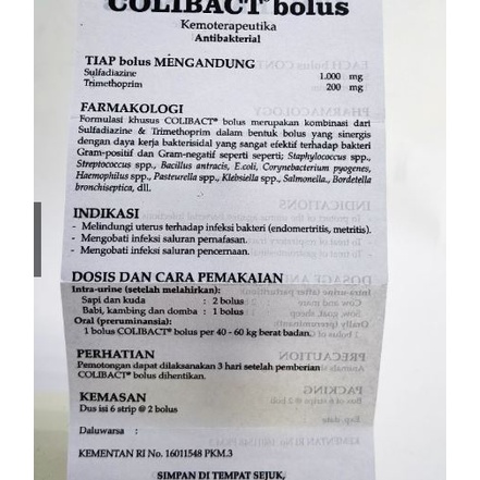 COLIBACT BOLUS Sanbe Untuk Infeksi Pencernaan dan Pernafasan Hewan
