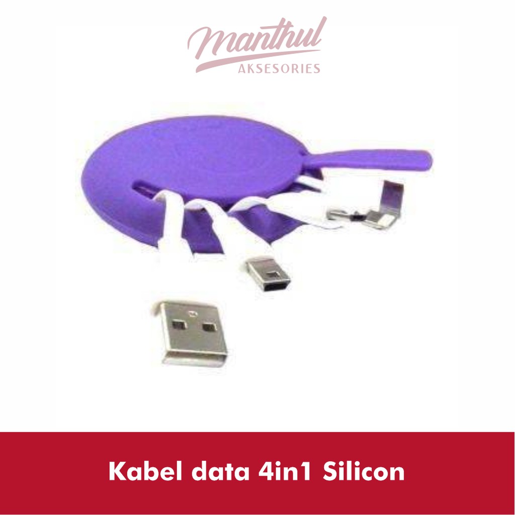 Kabel Data Silicon Pouch 4 in 1 Praktis