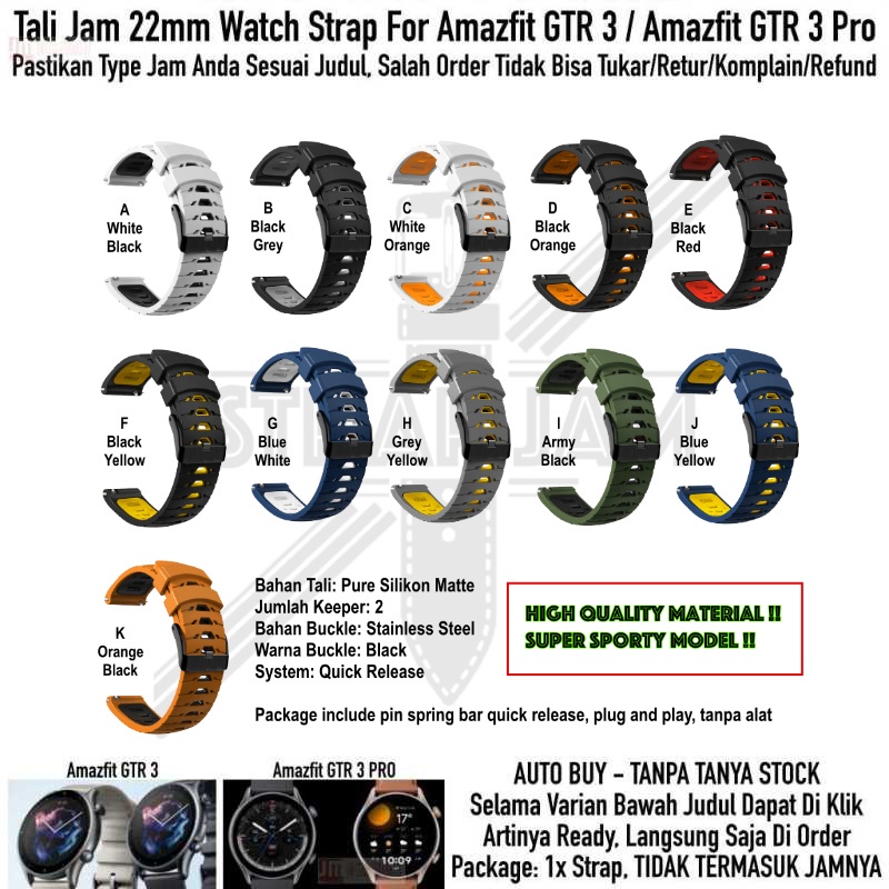 GTO Tali Jam Tangan Amazfit GTR 3 / GTR 3 Pro - Strap 22mm Rubber Silikon Sporty Olahraga