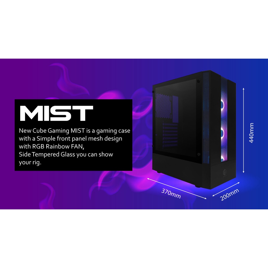 Casing Cube Gaming MIST + 3 Fan RGB Casing PC Gaming