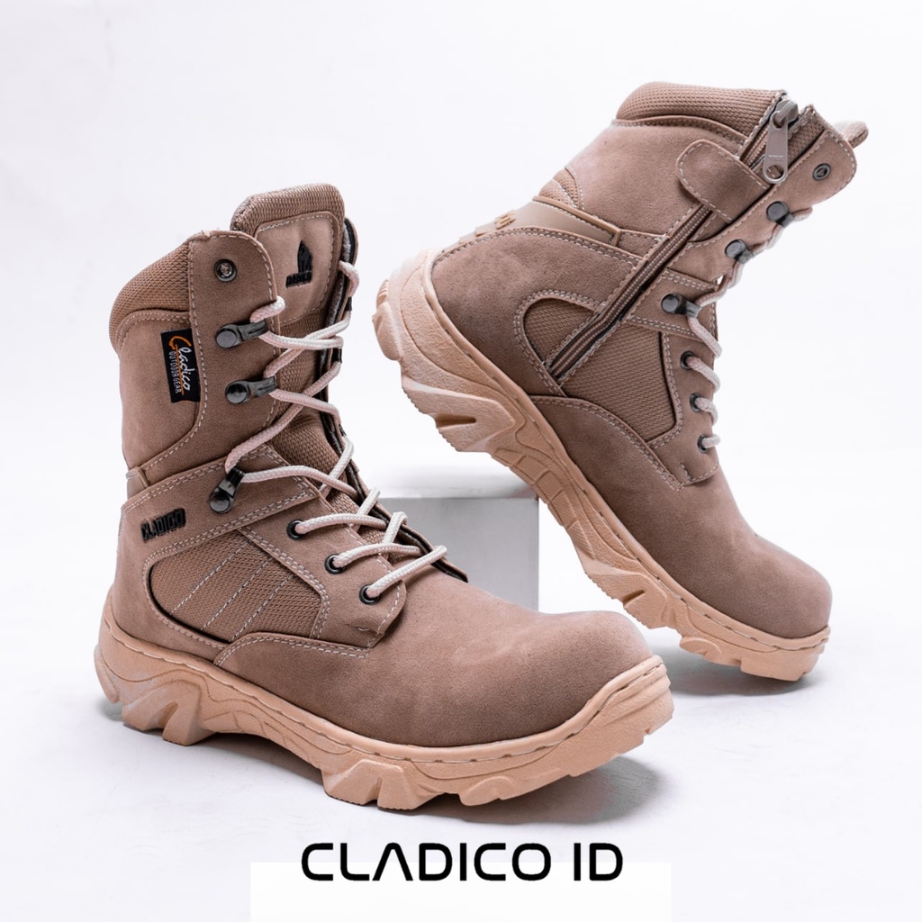 Sepatu Safety Boots PDL Tinggi Ujung Besi Dengan Resleting dan Tali Sefty Shoes Pria Cladico Rockwell High Quality Premium Outdoor Touring Proyek Kerja Lapangan