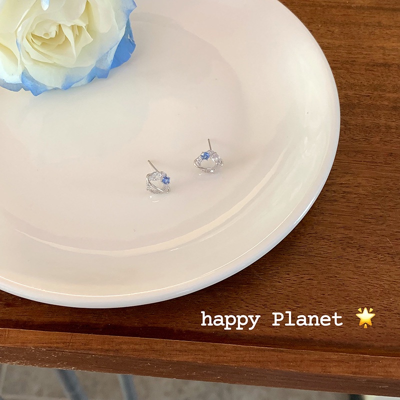 Anting Tusuk Sterling Silver 925 Desain Planet Hias Berlian Gaya Korea Untuk Wanita