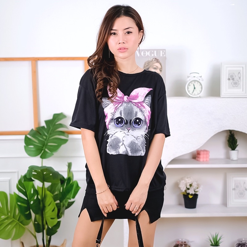 Kaos Over Size Sweet Cat-Oversize Cute Cat-Kucing Bando